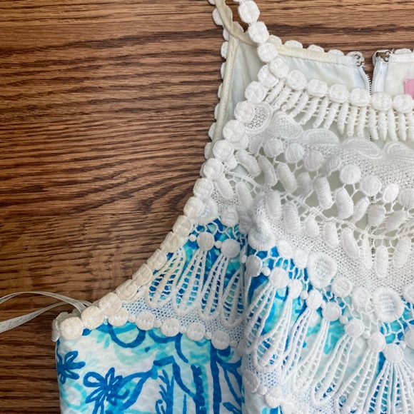 Lilly Pulitzer Pearl Lace Crochet Halter Neck Shift Resort White Blue Dress - Picture 3 of 11